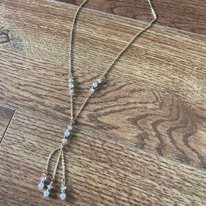 Sliver and blue Y necklace